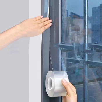 1 tekercs 3/5 / 7cm * 3 méter erős, nyomtalan szélvédő tömítőszalag átlátszó egyoldalas akril szélálló szalag ajtókhoz és ablakokhoz