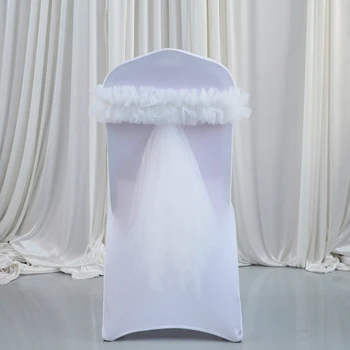 10PC Rugalmas, nyakkendő nélküli hátsó szék Virágszalag szíj dekoráció Spandex szék szárnyak Organza esküvői bankett party Hotel dekoráció