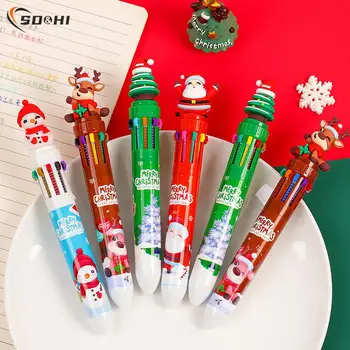 1PC 10 szín Aranyos karácsonyi golyóstoll Kawaii rajzfilm Mikulás gél tollak íráshoz Iskolai kellékek Irodai kiegészítők