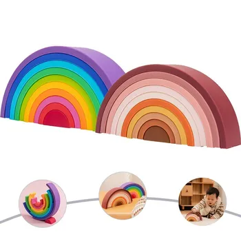1Set Baby szivárvány színek Szilikon egymásra rakható játékok Montessori kreatív játékok BPA ingyenes élelmiszeripari szilikon Korai oktatás Gyerek ajándékok