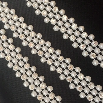 1yard/lot 15mm vintage Flatback Utánzat Természetes gyöngy Imbue gyémánt gyöngyök Pearl Imbue gyémánt szalag díszítés Esküvői dekoráció