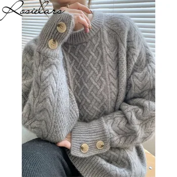 2023 Új vintage twist pulóver női őszi puha pulóver túlméretezett pulóverek női vastag téli felsők alkalmi pulóver utcai ruházat
