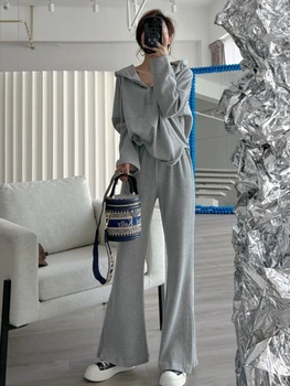 2023 ősz Új alkalmi pulóver szett Női elegáns divat hosszú ujjú TOP+ hosszú nadrág Női koreai stílusú kültéri ruházat