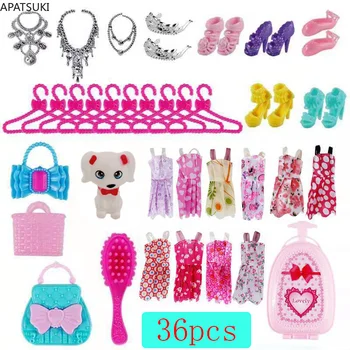 36tétel/készlet 1/6 baba Kiegészítők Barbie baba ruha ruhákhoz Ruhák Cipők Babaház dekoráció Korona táska Bőrönd miniatűr