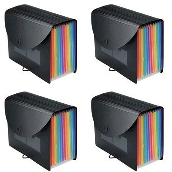 4X Bővülő fájlmappa 12 zsebfájl szervező iratgyűjtő doboz, A4 harmonika számla / nyugta mappák színes fülekkel