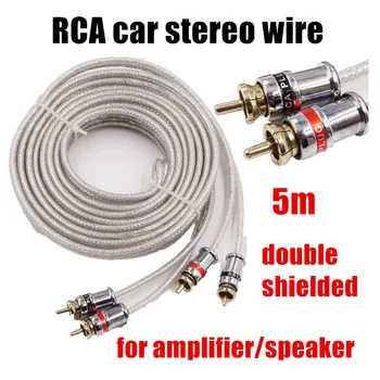 5 méter Fehér Két sor RCA-RCA autóerősítő hangszóróhoz Autós audio sztereó vezeték Hosszabbított audiokábel nagykereskedelmi tiszta réz