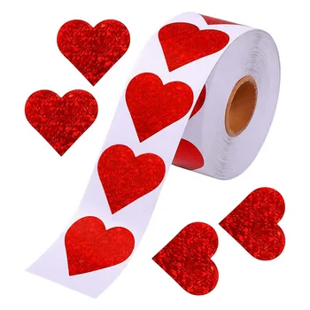 500db/tekercs Sparkle Heart matricák Red Love Scrapbooking Öntapadó matrica Valentin-napra Esküvői ajándékdoboz táskadíszek