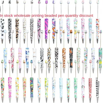 50db 127 szín DIY műanyag gyöngyfűző toll Kreatív, kézzel készített leopárdnyomat Tehéngyöngy toll nyomtatott gyöngyfűző toll