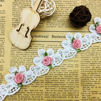 50X Vintage rózsavirágok gyöngy csipke díszítés francia szalagszövet hímzett rátétes esküvői ruha Kézzel készített DIY varrómester