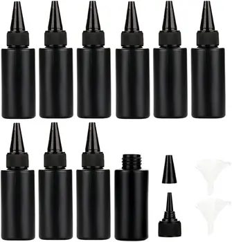 5db üres műanyag puha palack fekete HDPE henger csavart hegyes tetejével fekete kerek felső kupakok, fényálló ragasztópalackok