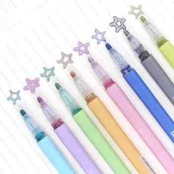8 szín Kiemelő Dupla vonal körvonal Rajz jelölő fluoreszkáló toll Írószer kombináció készlet