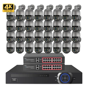 8MP 4K automatikus követés Ptz kamera 32Ch Nvr Poe Set megfigyelő biztonsági kamera rendszer IP 32 csatornák