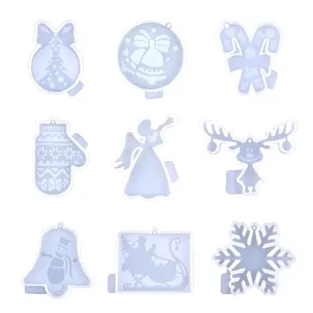 9Pcs DIY karácsonyi sorozat kulcstartó szilikon epoxi forma DIY nyaklánc medál ékszerek kézműves forma karácsonyi ajándékhoz