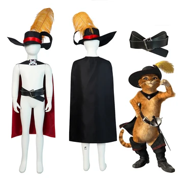 Anime Csizmás kandúr cosplay jelmez gyereknek Kandúr cosplay köpeny kalap Blet öltöny Halloween karnevál Gyermek jelmezek ruhák