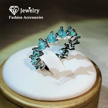 CC Szív gyűrűk nőknek Kis zöld köbös cirkónium kő Finom ékszerek Divatparti Esküvői kiegészítők CC3272