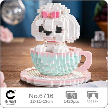 CLC 6716 Állatvilág Apró Tea Kupa Máltai kutya íj Kisállat baba 3D modell Mini gyémánt kockák építőjáték gyerekeknek Nincs doboz