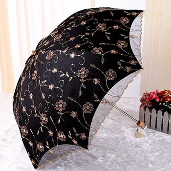Csipke virághajtogató esernyők nőknek UV védelem Sun Rain esernyő hímző rózsaszín virágmintás zseb hercegnő esernyő