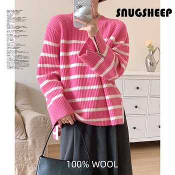 csíkos rózsaszín felső divat cipzáras ujjú női pulóver gyapjú pulóver ruhák táskás női koreai luxus aranyos nő tervező kawaii