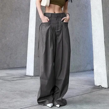 Divat Csipke zseb alacsony emelkedésű alkalmi nadrág Szürke rakomány nadrág Koreai női utcai ruházat melegítőnadrág y2k esztétikus nadrág