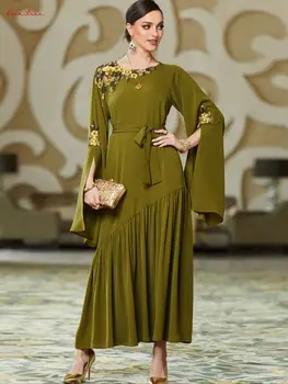 Divat gyöngyfűzés puha Abaya Djellaba Muszlim ruha Dubai teljes alakos hímzés Abaya Dubai sál Muszlim iszlám köntös WY1731