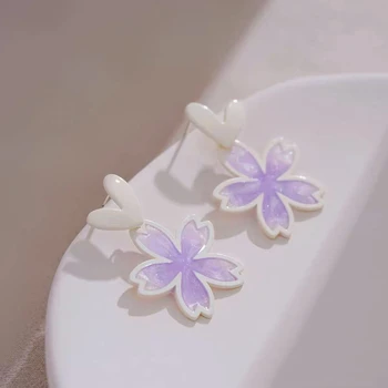 Divat lila színű cseresznyevirág elegáns fülbevaló nőknek virágcsepp fülbevaló aranyos geometriai fülékszer barát ajándék 2022