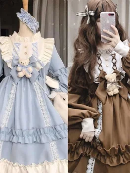 Divat Lolita jelmezek Kék fehér Kedvesem Aranyos ruha Romantikus Nászutas ruházat Cosplay Anime Ruha Szerepjáték Ruhadarab