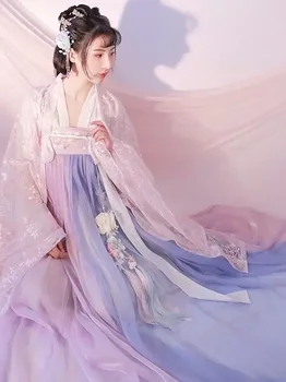Eredeti Hanfu női hímzés Friss Chebula szoknya Han elemek Az új modellek teljes készlete Spring SET rózsaszín színű