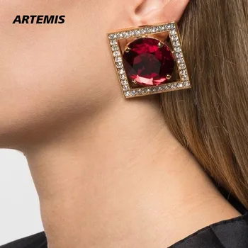 Európa Designer Eltúlzott négyzet alakú kristály nagy csúcsminőségű fülbevaló fülbevaló Fülcsipesz női ékszer trend