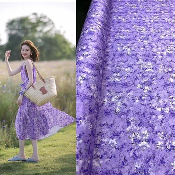Fashion Fantasy lila mintás 19 mm-es stretch dupla Joe selyemszövet Classic Designer nyári ruha ing ruházat varrás div szövet