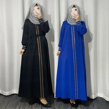 Fekete bangladesi női csipke Maxi Abaya Dubai Törökország Muszlim hidzsáb ruha 2022 Plus Size gyémánt fényes Boubou hosszú ujjú ruha