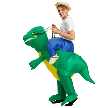 Felnőtt gyerekek felfújható zöld lovas dinoszauruszok jelmez Halloweenre Divatos aranyos cosplay előadás ruházat férfiaknak nőknek