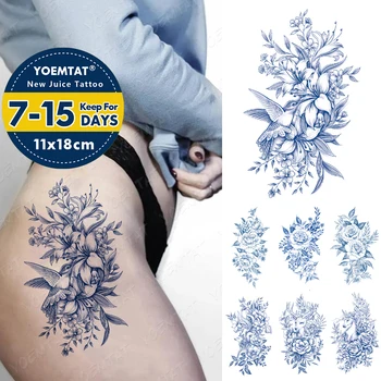 Félig állandó vízálló ideiglenes tetováló matrica Liliom rózsa bazsarózsa viráglé tartós tinta gyógynövényes tetoválások Body Art Fake Tatto