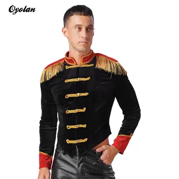 Férfi cirkusz Ringmaster szerepjáték jelmez Halloween cosplay jelmez állvány gallér rojtos válltábla bársony kabát kabát felsők