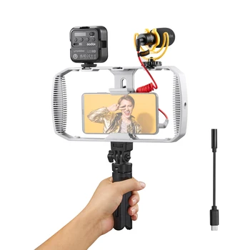 Godox VK1-LT telefon Vlog készlet Smartphone Rig Video Kit USB Type-C interfészhez Mobil eszközök Selfie Vlog élő streaming videó