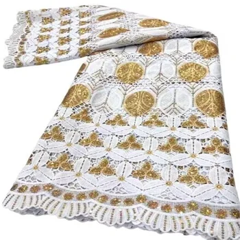 Guipure zsinórcsipke szövet 2023 arany/fehér A legújabb afrikai csipke szövet kiváló minőségű esküvői parti ruhaanyag elegáns ruhavarráshoz