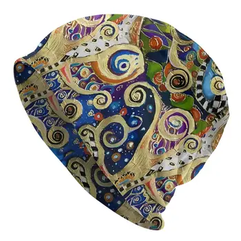 Gustav Klimt Patting Art Skullies Beanies sapkák A változó évszakok vékony kalap Őszi motorháztető sapkák Férfi női Unisex sísapka