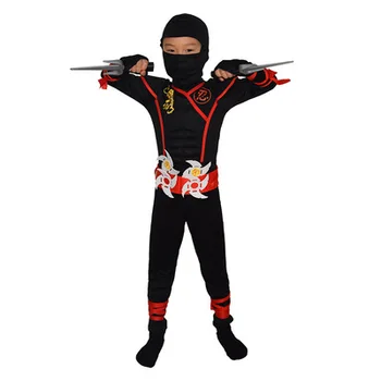 Gyerekek Fiúk Ninja Cosplay Jelmez Szuperhős Cosplay fegyverrel Szamuráj harcos öltöny Kardforgató díszes ruha Halloween Party Cos