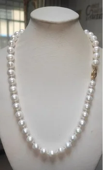 Gyönyörű AAA 9-10mm Dél-Kína tengeri fehér gyöngy nyaklánc 18 hüvelyk 14k
