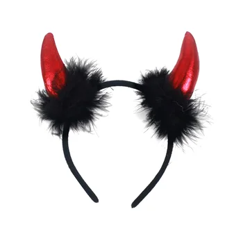 Haj Fejpánt Halloween Kürt Karika Cosplay Horns Band Hajkarika csillogó fejdísz Red Ox fejdísz Vicces fejfedő Jelmez dekoráció