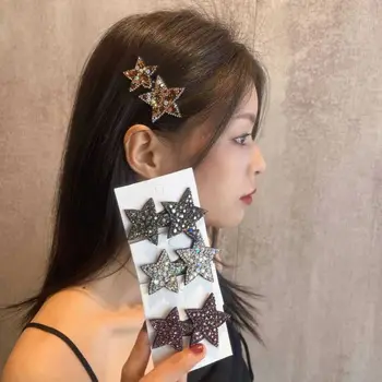 Hajtűkanyar Bang klip ötvözet ragyogó strasszos hajcsat női haj kiegészítők Koreai stílusú Barrette pentagram oldalsó klip