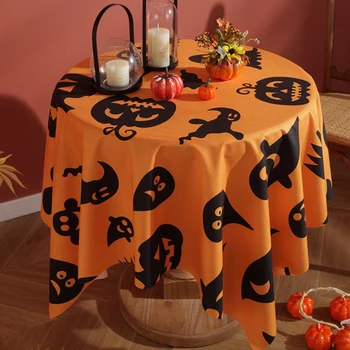 Halloween Party terítő Tök Szellem nyomtatás Kerek dohányzóasztal borító Vacsora Konyha Esküvő Kültéri dekoráció Asztalterítő