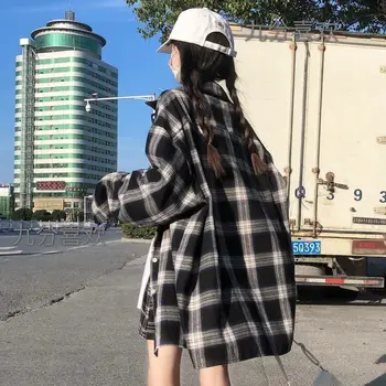 Hosszú ujjú divat blúz ingcsíkok Tavasz Ősz Koreai kockás oversize ingek Női blúzok Streetwear Y2k & Női stílus &