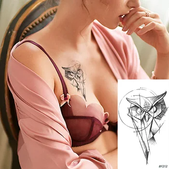 Ideiglenes tetováló matricák Női Body Art Kar Bagoly Víztranszfer Tatoos lányok Szexi mellkas Hamis fekete geometriai sas tetoválás matricák