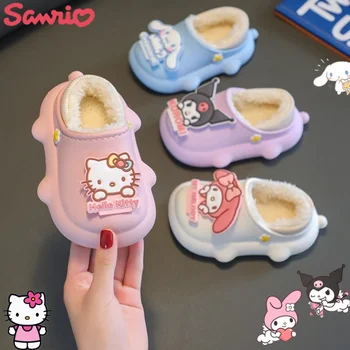 Kawaii Baby meleg pamut papucs téli gyerekek vízálló plüss cipők lányoknak Kuromi Cinnamoroll Hello Kitty kisgyermek papucs