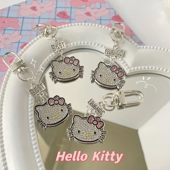 Kawaii Sanrio Hello Kitty Anime rajzfilm Aranyos kulcstartó medál Csillogó gyémánt lány szív Diáktáska medál Ajándék barátoknak
