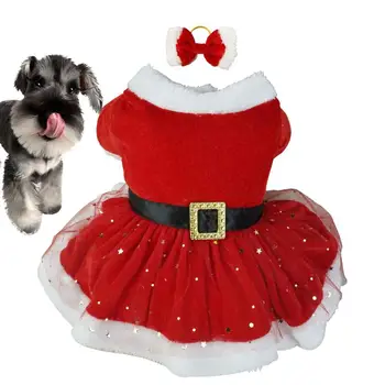 Kisállat karácsonyi ruha fényes háló termikus ing télikabát aranyos lány ruházat piros ruhák kutya macska karácsonyi ünnepi ruha kutya