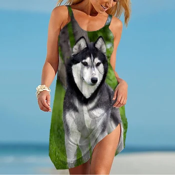 Kutya 3D nyomtatási ruha Divat Temperamentum Női nyári ruha Hawaii Beach Party ruha Egyszerű kényelmes ruha