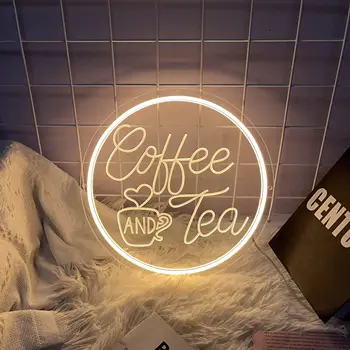 Kávé és tea neon felirat, szabályozható LED kávézó függő fali művészeti jel kávézóhoz, teabárhoz, éttermekhez, konyhai dekorációhoz