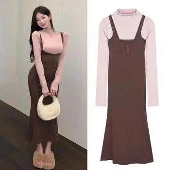 Kétrészes szett női Koreai változat Ruha alapkabát Fishtail szoknya Derék Záró heveder szoknya Suit Slim Fit