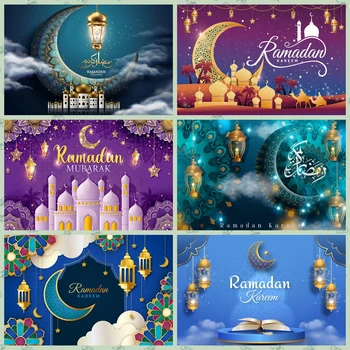 Laeacco Eid Mubarak Háttér a fotózáshoz Iszlám muszlim Ramadán Kareem lámpás dekoráció poszter Háttérfotó Stúdió kellékek
